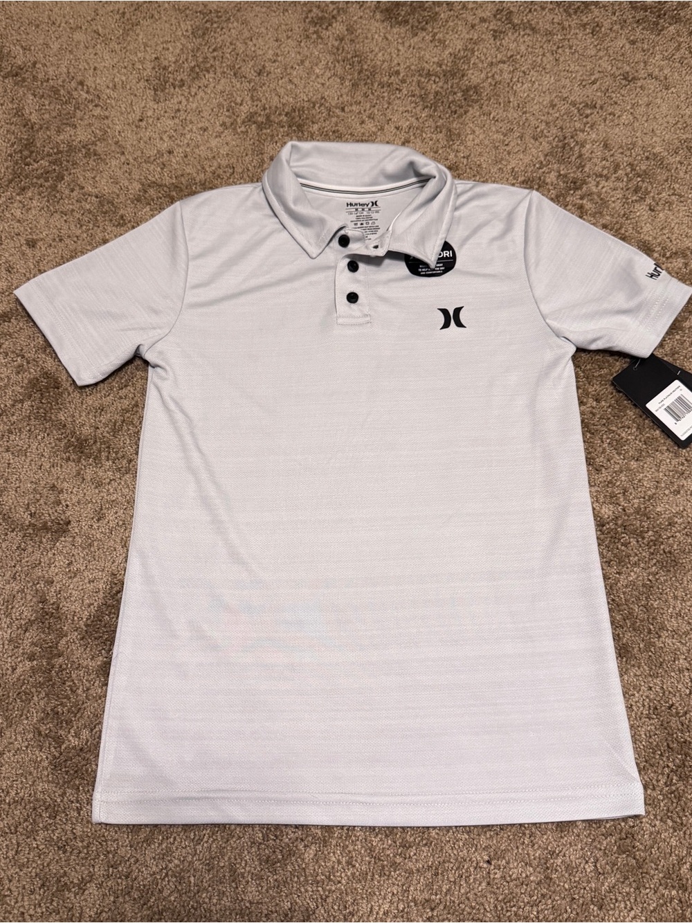 Hurley Polo Shirt Youth Boys Gray Short Sleeve 1/4 Button Moisture Wicking Logo